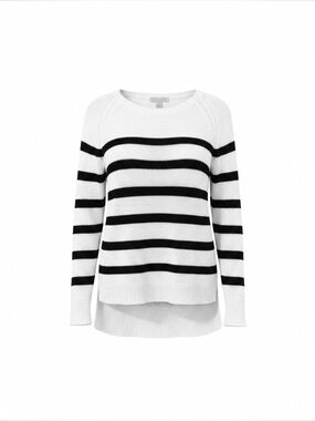 Dylan Gray Lightweight Knit Cotton Blend Striped White & Black Sweater M/L